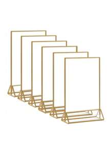 6Pack Acrylic Sign Holder With Gold Frames And Vertical Stand, Ideal For Display Wedding Table Numbers, Double Sided Picture, Clear Photos, Menu Holders