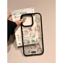 Sanrio Custodia per telefono Sanrio, nuova custodia Hello Kitty, effetto sweet e cool, con bordo nero trasparente, design carino a cartone animato, sensazione di alta qualità, compatibile con 15/16 ProMax, 13/14/15/12/12 Pro/11/11 Promax/14 Plus/13 Pro Max/XR/XS Max