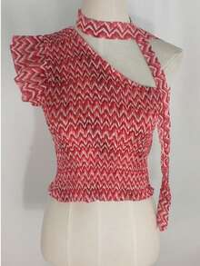 Women's Top With Prints, Casual Daily Wear, For The Summer Beach - 紅白色 - 查看 2