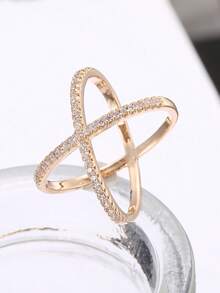 rakol 2pcs Minimalist Criss-Cross Cubic Zirconia Decor Ring Set For Women - Gold - View 5