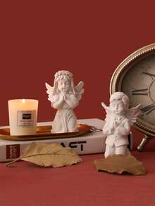 1 pieza de mini ángel rezando creativo con alas para decoración de escritorio/exhibición de gabinetes - Blanco - Ver 1