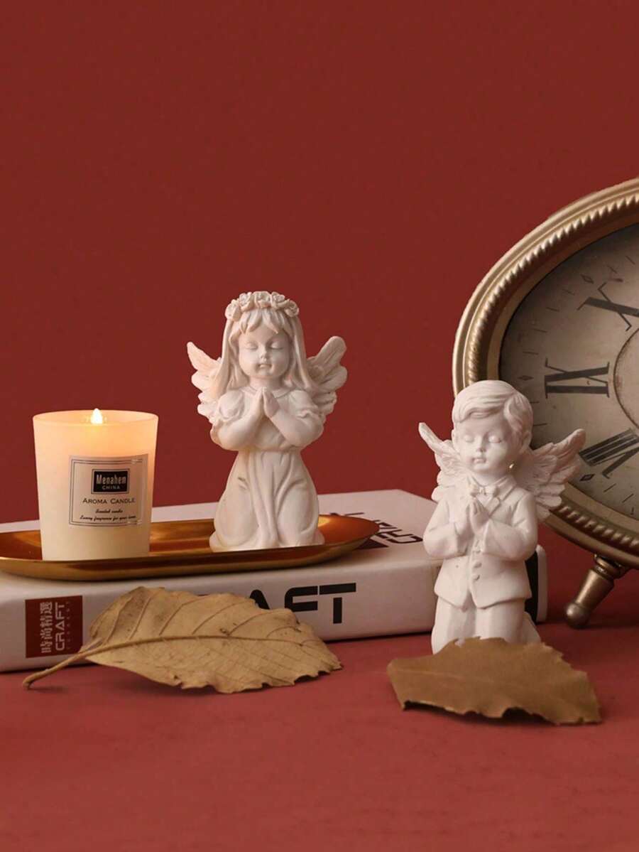 1 pieza de mini ángel rezando creativo con alas para decoración de escritorio/exhibición de gabinetes - Blanco - Ver 1