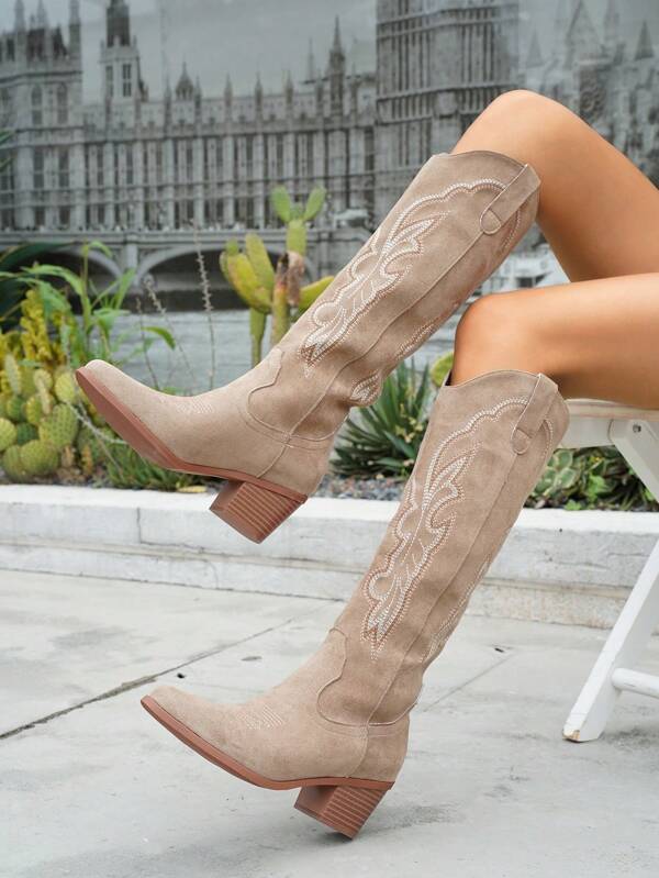 2024 Spring/Autumn New Arrivals Women's Plus Size Fashion Over-The-Knee Western Embroidery Boots