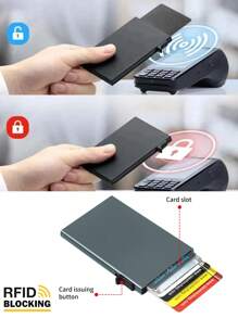 1pc Men's Aluminum Card Holder ID RFID Credit Card Holder Side Push Automatic Pop-Up Bank Card Box Intelligent Detachable Mini Card Bag Holiday Gift For Father Daily Use