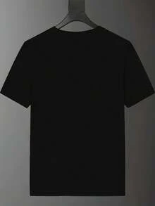 Camiseta gráfica para hombres "Pausé mi juego para estar aquí" - Cuello redondo casual, manga corta, camiseta de poliéster suave y transpirable, negra con letras blancas, perfecta para gamers - Negro - Ver 3