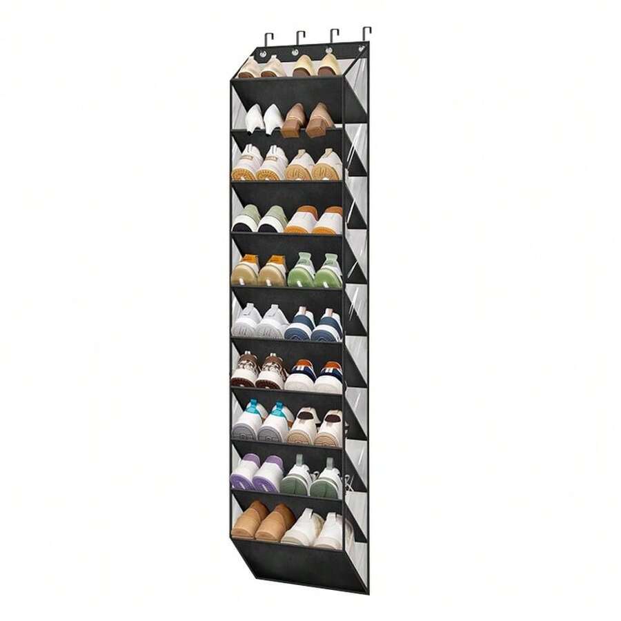 Over The Door Shoe Organizer For Closet, 10 Tier Large Capacity Shoe Organizer Holder With 4 Metal Hooks, Hanging Shoe Rack Fit 20 Pairs Shoe - Black - View 1