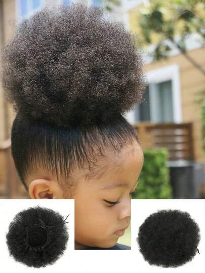 Super Fluffy Pannband 4-8 tum Afro Puff Dragsko hästsvans För flickor Barn Liten storlek syntetiska hårbullar Kinky lockigt hår Donut Chignon