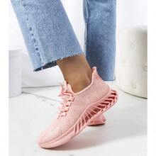 Women's Solid Color Lace-Up Breathable Sports Shoes, Suitable For Daily Outings