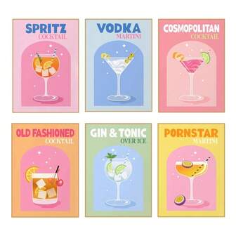 1PC Minimalist Cocktail Posters And Prints Vodka Gin Pornstar Martini Wall Art Canvas Painting Wall Pictures For Living Room Decor Optional Frame