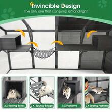 Luxury Cat Cage Outdoor Wooden Catio Enclosure Patio Large Cat Run House For Multiple Pets Walk In Kitten Kennel With Bouncy Bridge, Platforms, Small Houses, Seating And Sunshine Panel- 108.7'', Gray-4922 - Multicolor - View 3