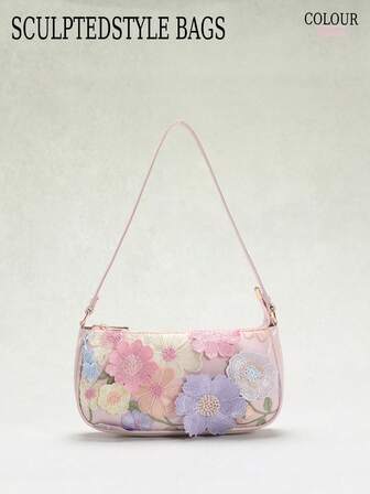 1pc Women Armpit Shoulder Bag With Beautiful Embroidered Mesh Floral Pattern, Elegant Design Suitable For Daily Commute, Summer Beach Travel And Leisure Holiday (Floral Pattern Random)