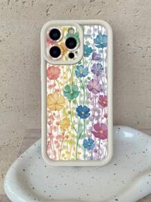 1pc Gradient Floral Pattern Camera Lens Protection Thick Shockproof Milky White Phone Case Suitable For IPhone 11 Pro Max/12 Pro Max/13 Pro Max/14 Pro Max/15 Pro Max/16 Plus/16 Pro Max, 16E, Galaxy A55/A15/S24 Ultra, Redmi, OPPO/Realme, VIVO, Infinix, Honor, MOTO, OnePlus