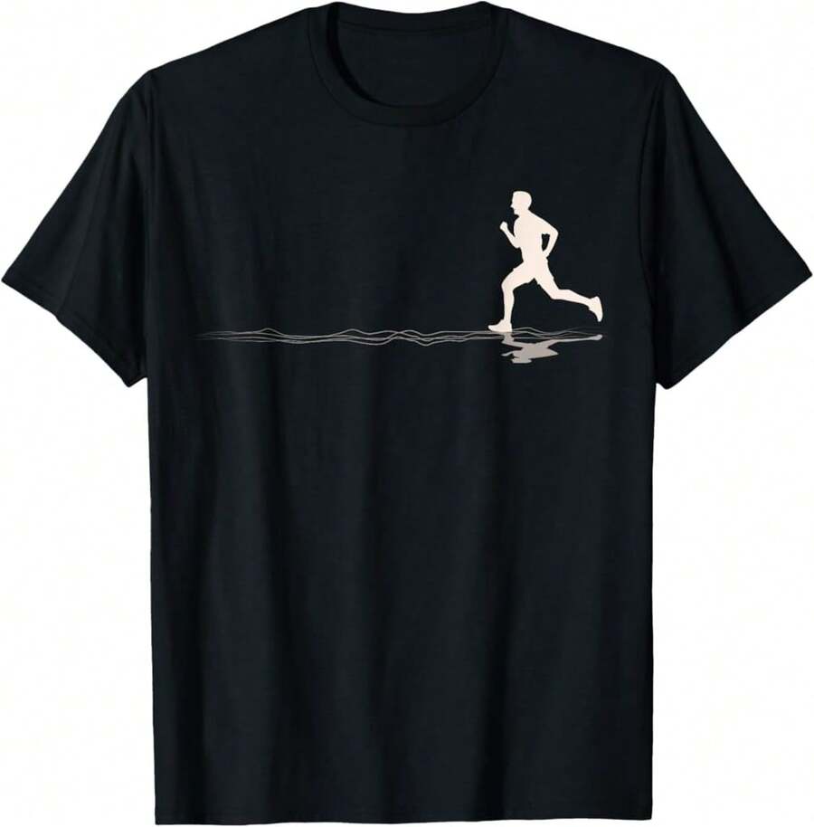 Camiseta con gráfico de silueta de un corredor para amantes de maratones, carreras y jogging - Negro - Ver 1