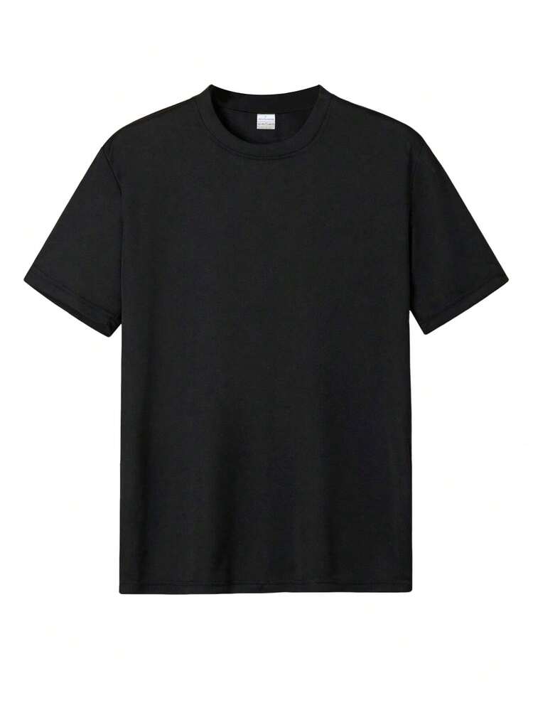 Customized Casual Loose Fit Round Neck T-Shirt For Men - Add Your Own Text - Design Your Unique Printed Tee With A Warm Design Of A Big Hand Holding A Small Hand. Print The Child's Name On The Small Hand As A Unique Expression Of A Father's Love. Also Provides Text/Name And Heartwarming Father's Day Gift. Sports - Black - View 3