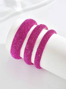 Juego de 3 pulseras brazalete de metal geométricas redondas con incrustaciones de rhinestone de moda y lujo, joyería de alta gama para mujer para fiesta