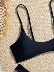 2 pezzi/set Bikini da donna di colore unito, reggiseno sexy con spalline regolabili e perizoma sgambato, per l'estate, nuoto e spiaggia