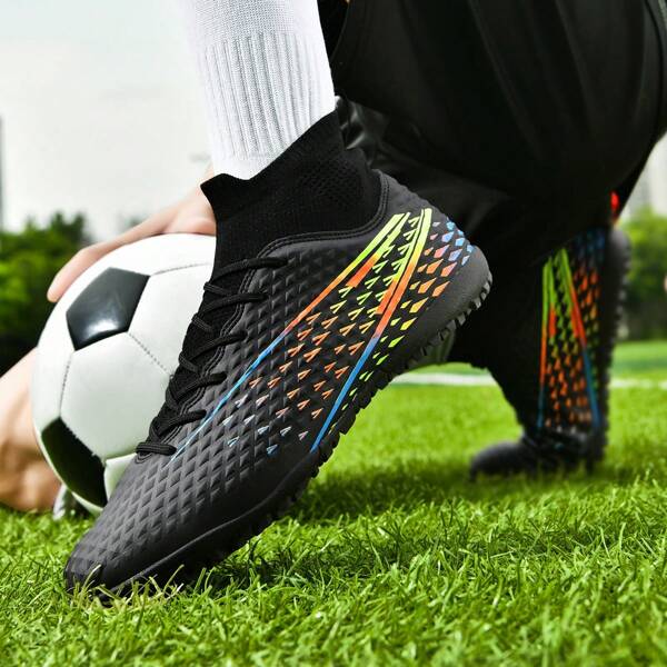 Football/Baseball/Soccer Cleats, Outdoor Sports Shoes For Men, TF Spikes, Student & Adult, Suitable For Artificial/Natural Grass, Anti-Slip, , Comfortable, Professional Leather High-Top Soccer Shoes For Youth, World Cup Matches & Training