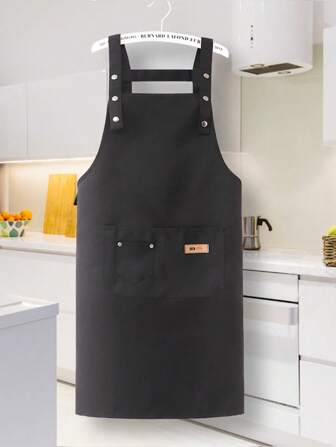 1件套休闲透气舒适围裙，多功能口袋，荷叶仿生技术，防水透气工作服，女士围裙，厨房围裙，可调节肩带，餐厅防油工作围裙，适用于奶茶，咖啡，美甲店