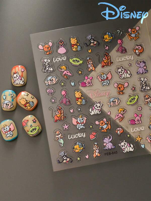 Disney 1pc Cute Bear Nail Art Sticker, 3D Embossed Nail Art Decal, Cartoon Bear Nail Sticker, Kawaii Sweet Bear False Nails