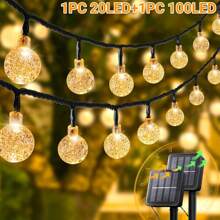 2pcs/1pc Solar Outdoor String Lights, 20LED/100LED Solar Crystal Fairy String Lights, 8 Lighting Modes, Multi-Group, Semi-Embedded Installation, Button Control - Ideal For Weddings, Parties, Patios, Gardens, Christmas And Halloween Celebrations