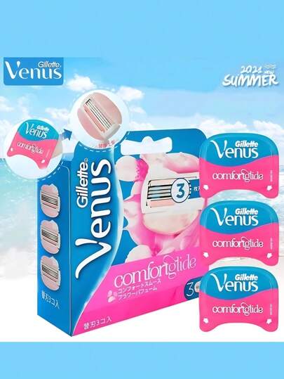  Set de 3 paquetes de cuchillas de repuesto para mujeres Gillette Venus Comfort Glide con té blanco, cuchillas de 3 capas para un afeitado suave, adecuado para todo tipo de piel