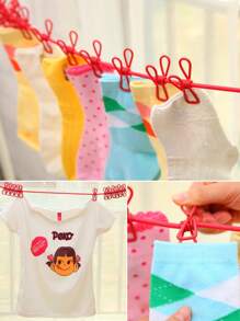 1pc Portable Travel Clothesline, Adjustable Elastic Outdoor Camping Retractable Clothesline With Clothespins, Suitable For Travel, Hotel, Outdoor, Dorm, Balcony, Indoor Hanging Laundry Without Drilling