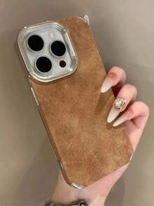 Ốp lưng điện thoại bằng da nhân tạo mờ cổ điển tương thích với iPhone17 17proamx16 15 14 13 12 Pro Max Plus 11 Ốp lưng bảo vệ ống kính chất lượng cao - màu nâu - Xem 3