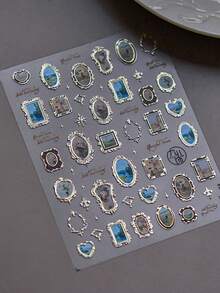 1 Stück farbenfroher Sonnenblumen- & Sternenhimmel-Eindruck geprägter Nail Art Aufkleber, glitzernde Strass Nail Decals, zum Selbermachen