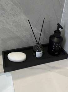 1pc Silicone Small Tray On The Table, No-Drill Dressing Table, Bathroom Sink, Aromatherapy Desktop Storage Box. Black Silicone Bathroom Storage Tray, Vanity Tray, Bathroom Water Tank Tray. Bathroom Storage And Organization.