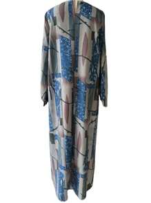 Vestido holgado de manga larga con cuello redondo y estampado geométrico para mujeres, estilo árabe