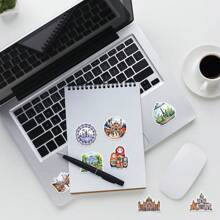 50PCS Watercolor Travel Doodles Stickers Vinyl Aesthetics Stickers Scrapbook, Journaling, Laptop, Bumper, Skateboard, Water Bottles, Computer, Phone, Cartoon, Hard Hat, Car Stickers