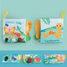 1件婴儿幼儿益智早教布书玩具，动物世界主题布书，带尾巴，内含摇铃纸，适合婴儿早教。