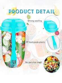 1 buc. cană pentru salată 1000 ml/33,8 oz cu capac și furculiță, cană shaker pentru salată, cană pentru salată de mic dejun, cană tip Mason cu capac și lingură, cană pentru iaurt, cană shaker din plastic pentru legume și fructe, cană shaker pentru masă de fitness cu salată - Multicolor - View 7