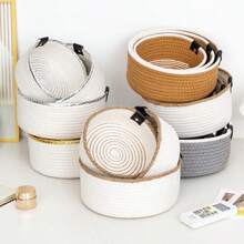 Handwoven Desktop Organizer Set – Braided Storage Baskets (Small, Medium, Large) For Home, Office, Kitchen, Or Bathroom – Decorative Storage Box Modern Boho Desk Organizers For Clutter-Free Workspaces – Durable Natural Fiber Trays & Bins School Supplies,Back To School
