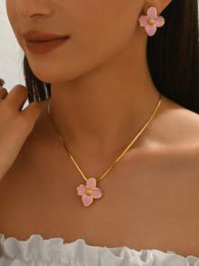 1 Set Romantic Style Colorful Accented Stainless Steel Jewelry Set, Suitable For Ladies To Wear On Engagement Or Date