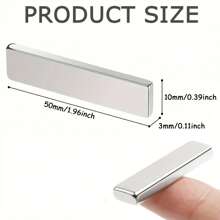 10 pièces Aimants en barres de néodyme 50x10x3 mm, aimants en terre rare de néodyme N35 avec adhésif double face parfait, convenant pour le bureau, le réfrigérateur, la cuisine