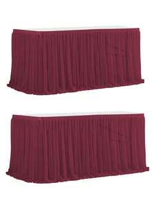 1 pieza Falda de mesa de poliéster, apta para mesas rectangulares, resistente a las arrugas y fácil de limpiar con volantes, ideal para mesas de pastel de cumpleaños, banquetes, bodas, despedidas de soltera y diversas celebraciones - Multicolor - Ver 32