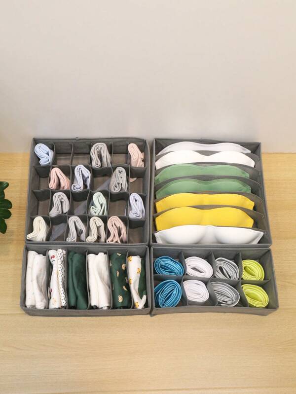 4pcs/Set Solid Color Non-Woven Fabric Underwear And Bra Storage Organizer Boxes, Simple Style Desk Storage Containers For Bedroom, Living Room, Kitchen, Bathroom, Closet