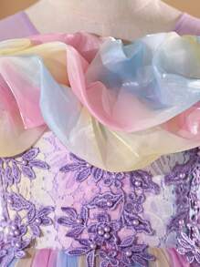 Vestito estivo per bambine, abito da cerimonia per bambine, abito formale da principessa con strascico, abito da damigella d'onore in tulle, tutù per feste