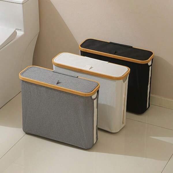 Organizador de cesta de tejido transparente, caja de almacenamiento plegable impermeable con tapa para baño, cesta de ropa sucia