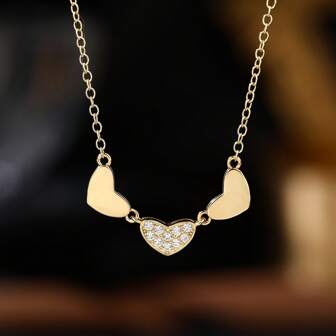 1pc Minimalist Elegant Three Interconnected Hearts Charm Fashion Chain Necklace, Gift For Women, Suitable For Daily Wear