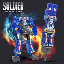 1 pieza Bolígrafo robot transformable - Escribible y transformable, artículo de papelería creativo 2 en 1, robot guerrero transformable DIY, juguete para niños, bolígrafo creativo para estudiantes de primaria, regalo del Día del Niño