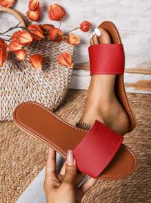 Women's Round Toe Casual Flat Slip-On Slippers, Summer Outdoor Peep Toe Sandals