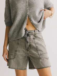 Women's Summer Bandage Denim Shorts Wide Leg Streetwear Jeans Shorts With Pockets