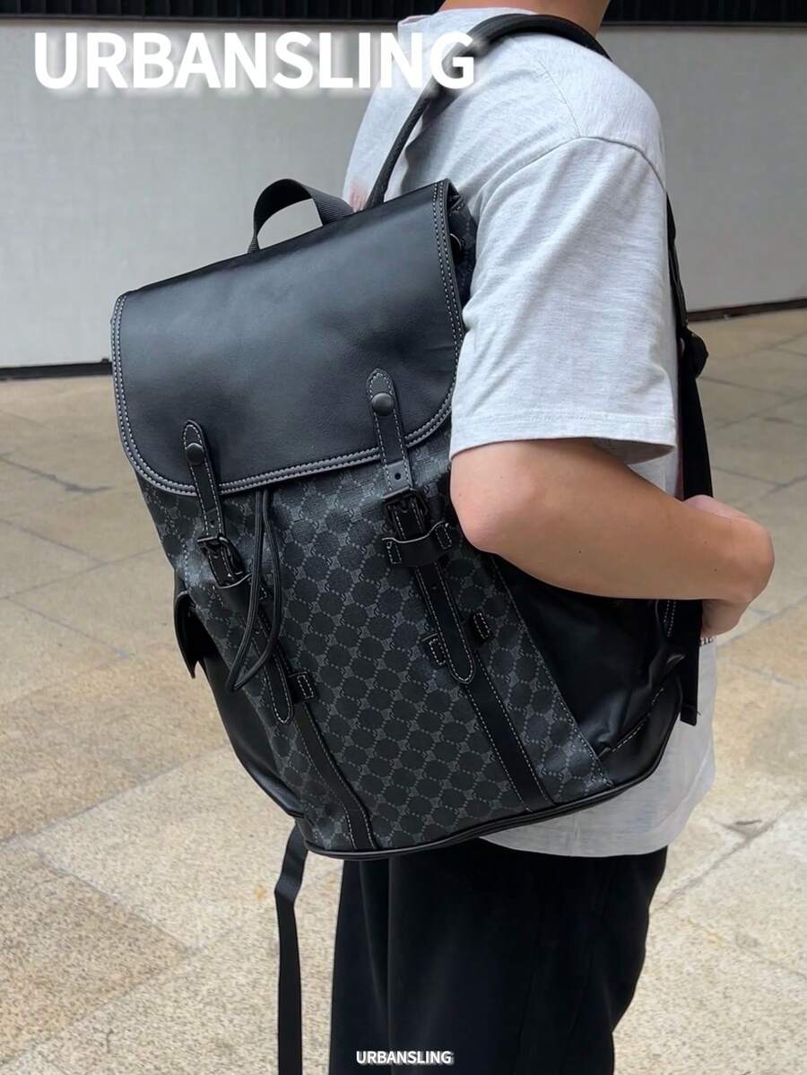 Men PU Floral Vintage Backpack Large Capacity Business Commuter Bag Stylish Casual Travel Laptop Bag Perfect Gift For Men Suitable For Students And All Occasions Lightweight Portable Design For Quick Trips Attach To Luggage,Unisex Design Backpack For Travel Bag Laptop Luxury Bags - Black - View 1