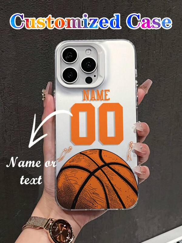 1 pezzo Personalizzabile Custodia telefonica arancione con disegno di maglia da basket, con dettaglio di mezza palla da basket, custodia telefonica creativa in IMD opaca antiurto compatibile con Apple 16, 11, 13 Pro Max, 12 Laser, 15 Pro Max