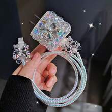 Ốp bảo vệ cáp sạc 3D hình nơ/trái tim/ngôi sao, tương thích với iPhone 16 Pro Max, tương thích với bộ sạc 16/15/14/13 có đầu sạc nhanh 18/20W, thiết kế chống vỡ, quà tặng cho bạn trai/bạn gái. - Con bướm lấp lánh - Xem 4