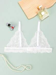 Single Piece White Lace Soft Padded Bralette, Plus Size Backless Bra - White - View 6