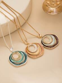 Cring Coco 可调节女士波西米亚吊坠项链 - 不对称镂空豹纹细节设计，绿色和金色珐琅颜色可选，锌合金首饰适合日常佩戴和派对、礼物、派对配饰，珐琅涂层 - 幾何 - 查看 2