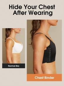 1pc Women Chest Binder Compression Top, Style Adjustable Seamless Flattening Bra Undershirt For Large Bust - Black - View 2